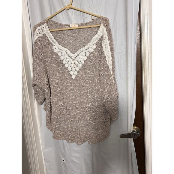 Anthropologie Meadow Rue Tan White Open Knit Lightweight Sweater Size L - Picture 2 of 6
